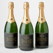 Lux Royal Gold  Monogram Wijnzwart Label Sparkling Wijnetiket (Flessen)
