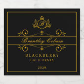 Lux Royal Gold  Monogram Wijnzwart Label Sparkling Wijnetiket (Enkel label)