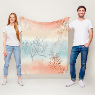 Lux Watercolor Kustkoraal & Oceaangolven Fleece Deken