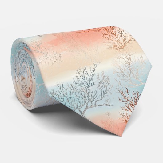 Lux Watercolor Kustkoraal & Oceaangolven Stropdas (Opgerold)