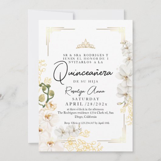 Lux White Orchid Princess Tiara Quinceañera Kaart (Voorkant)