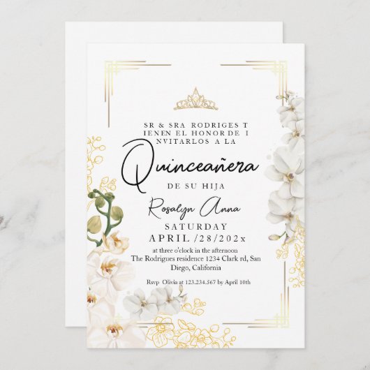 Lux White Orchid Princess Tiara Quinceañera Kaart (Voorkant / Achterkant)