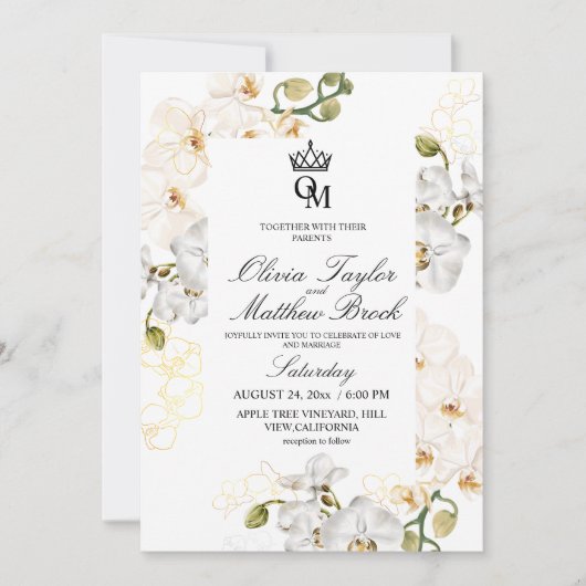 Lux Witte Orchideeën Watercolor Trouwen Kaart (Voorkant)