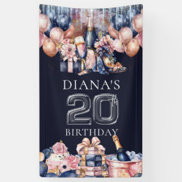 Luxe 20e verjaardag gepersonaliseerde champagne ha spandoek