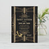 Luxe 20's geweldige Gold Art Deco SWEET 16 Kaart (Staand voorkant)