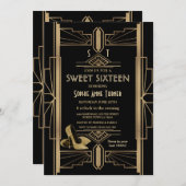 Luxe 20's geweldige Gold Art Deco SWEET 16 Kaart (Voorkant / Achterkant)