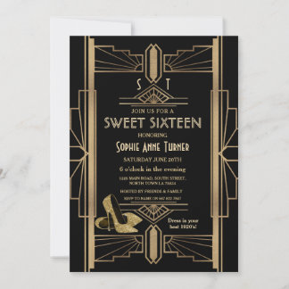 Luxe 20's geweldige Gold Art Deco SWEET 16 Kaart