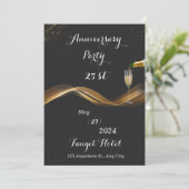 Luxe 25e verjaardag uitnodiging in glanzend goud (Staand voorkant)