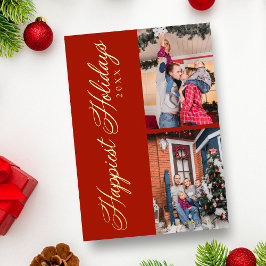 Luxe 2 Foto's Collage Whimsical Happiest Holiday Folie Feestdagenkaart