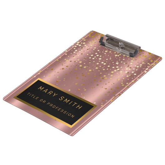 Luxe 2-in1 Glitter Gold Pink Star-Visitekaartje & Klembord (Gekanteld)