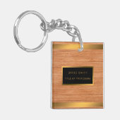 Luxe 2-in1 Gold Wood Modern Visitekaartje & Sleutelhanger (Voorkant Links)