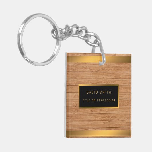 Luxe 2-in1 Gold Wood Modern Visitekaartje & Sleutelhanger (Voorkant Links)