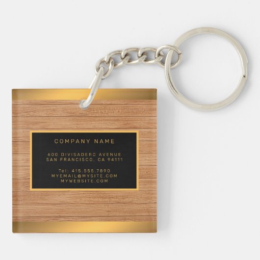 Luxe 2-in1 Gold Wood Modern Visitekaartje & Sleutelhanger (Achterkant)