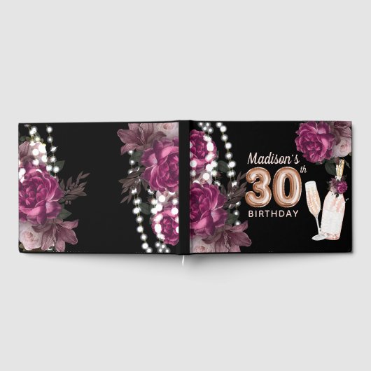 Luxe 30e verjaardag Gepersonaliseerde Roos wijn Gastenboek (Volledig)