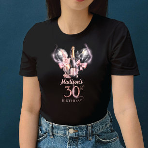 Luxe 30e verjaardag zwart roze champagne t-shirt