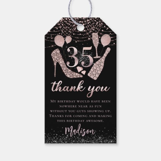 Luxe 35e verjaardag persoonlijke dank cadeaulabel (Voorkant)