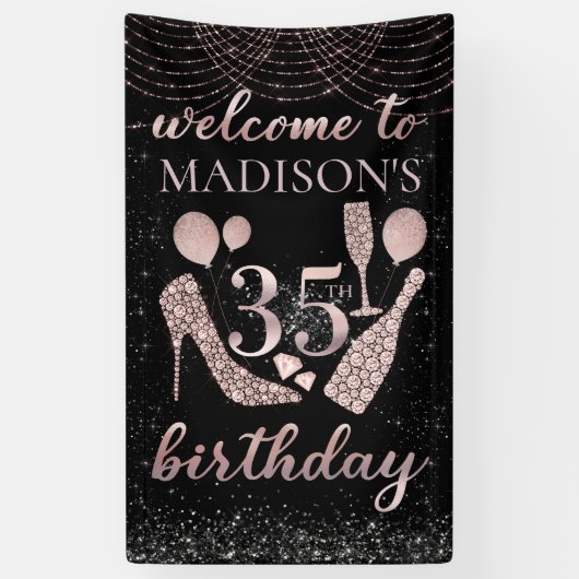 Luxe 35e verjaardag Persoonlijke welkomstteken Spandoek (Verticaal)