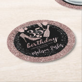 Luxe 35th Birthday Glitter Personalized Ronde Kartonnen Onderzetter (Gebogen)