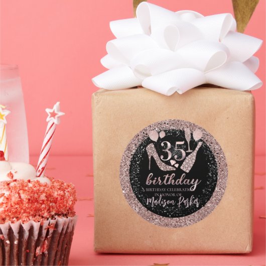 Luxe 35th Birthday Glitter Personalized Ronde Sticker (Feest)