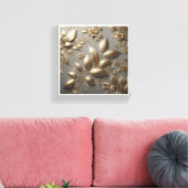 Luxe 3D Gouden Bloemreliëf - Elegant Metaal Canvas Afdruk (Insitu (Woonkamer))