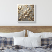 Luxe 3D Gouden Bloemreliëf - Elegant Metaal Canvas Afdruk (Insitu (Slaapkamer))