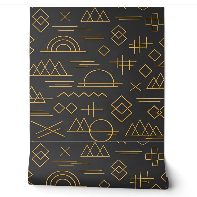 Luxe 3D gouden geëmbosseerd geometrisch patroon  Behang (Afrollen)