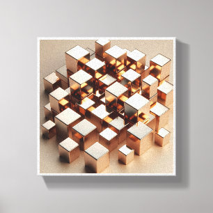 Luxe 3D Gouden Kubussen Kunst - Moderne Geometrisc Canvas Afdruk