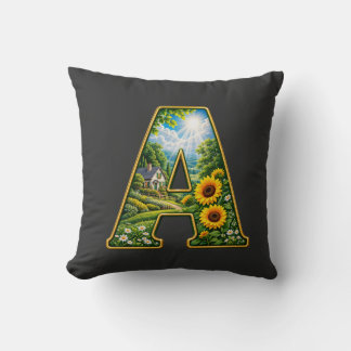 Luxe 3D gouden letter A zonnebloem cottage T-shirt Kussen