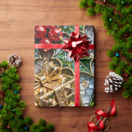 Luxe 3D Kerst Mosaïek Rol Cadeaupapier