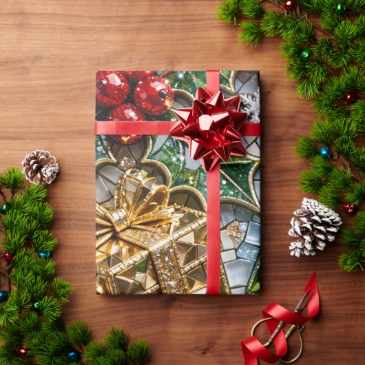 Luxe 3D Kerst Mosaïek Rol Cadeaupapier (Feestdagen Geschenken)