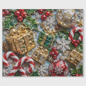 Luxe 3D Kerst Mosaïek Rol Cadeaupapier (Vlak)