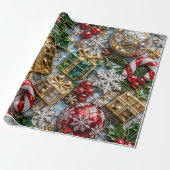Luxe 3D Kerst Mosaïek Rol Cadeaupapier (Uitgerold)