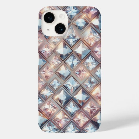 Luxe 3D Kristal Diamant en Roze Goud Glanzend Case-Mate iPhone Case (Achterkant)