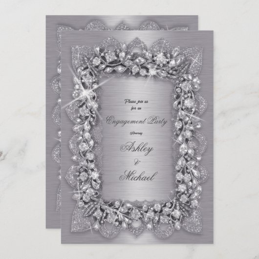 Luxe 3D modieuze zilveren verlovingsfeest chic Kaart (Voorkant / Achterkant)
