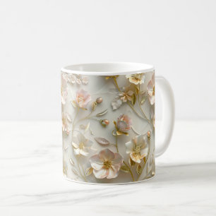 Luxe 3D-reliëf bloemmotief goud folie elegant  Koffiemok