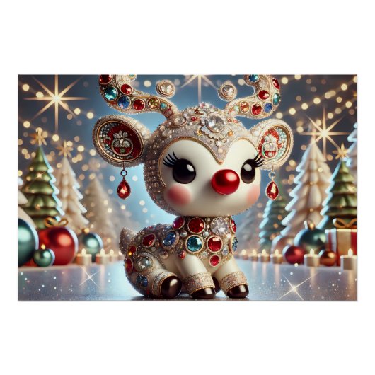 Luxe 3D Render van Rudolph met Meerkleurig Perfect Poster (Voorkant)