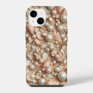 Luxe 3D Roze Zijde Bloemblaadjes en Koninklijk Gla iPhone 14 Hoesje
