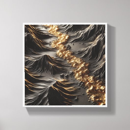 Luxe 3D-topografie Abstract - Gouden Goud Rivier Canvas Afdruk (Voorkant)