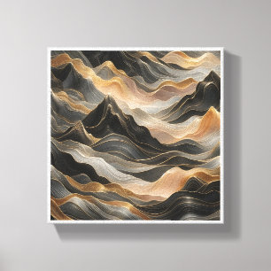 Luxe 3D Vloeibare Berglandschap - Abstract Goud Canvas Afdruk