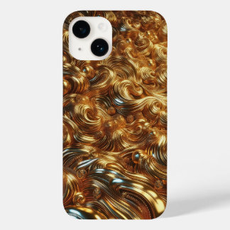 Luxe 3D Vloeibare Gouden Golven en Metallische Par Case-Mate iPhone 14 Hoesje