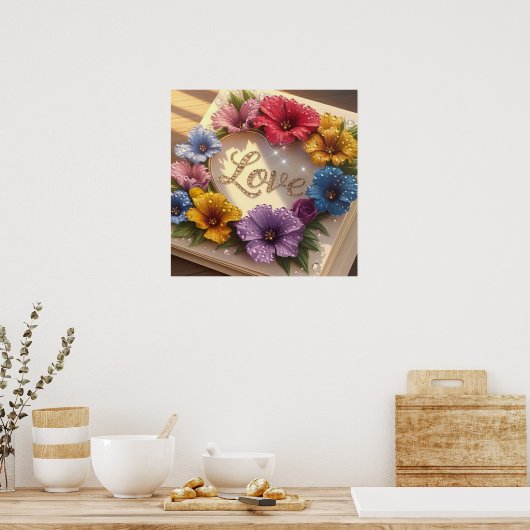 Luxe 3D Wenskaart met Floral Design Poster (Keuken)
