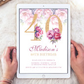 Luxe 40e verjaardag Floral Pink Gold Glitter Kaart