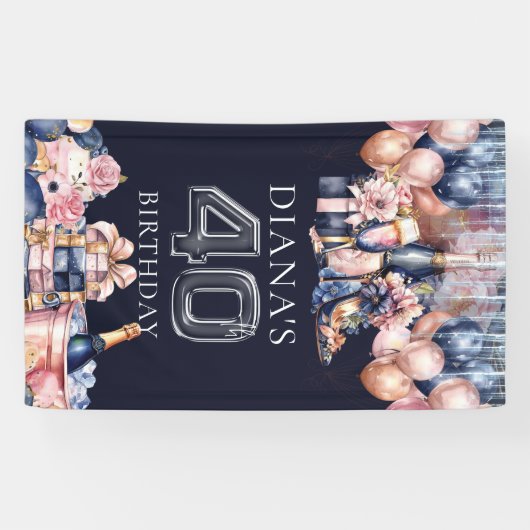 Luxe 40e verjaardag gepersonaliseerde champagne ha spandoek (Horizontaal)