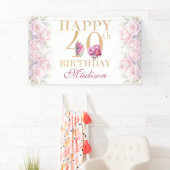 Luxe 40e verjaardag pioenroze gouden glitter spandoek (Insitu)