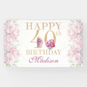 Luxe 40e verjaardag pioenroze gouden glitter spandoek (Horizontaal)