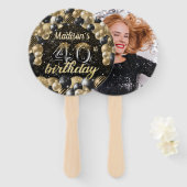 Luxe 40e verjaardag zwart goud foto handwaaier (Voorkant en achterkant)