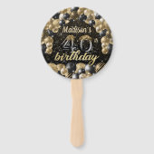 Luxe 40e verjaardag zwart goud foto handwaaier (Voorkant)