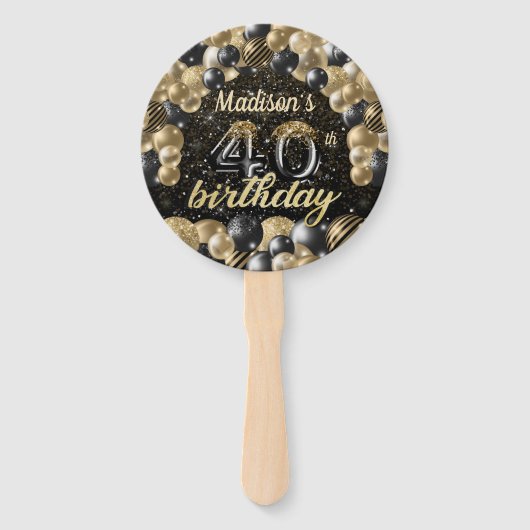 Luxe 40e verjaardag zwart goud foto handwaaier (Voorkant)