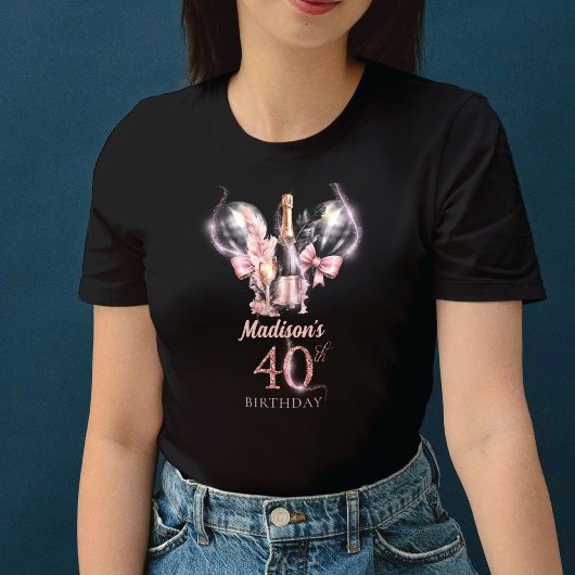 Luxe 40e verjaardag Zwart Roze Champagne T-shirt