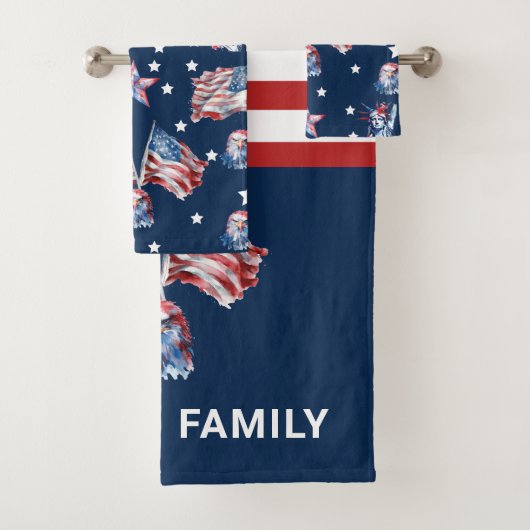 Luxe 4 juli Patriottisch gepersonaliseerd Bad Handdoek (Insitu)